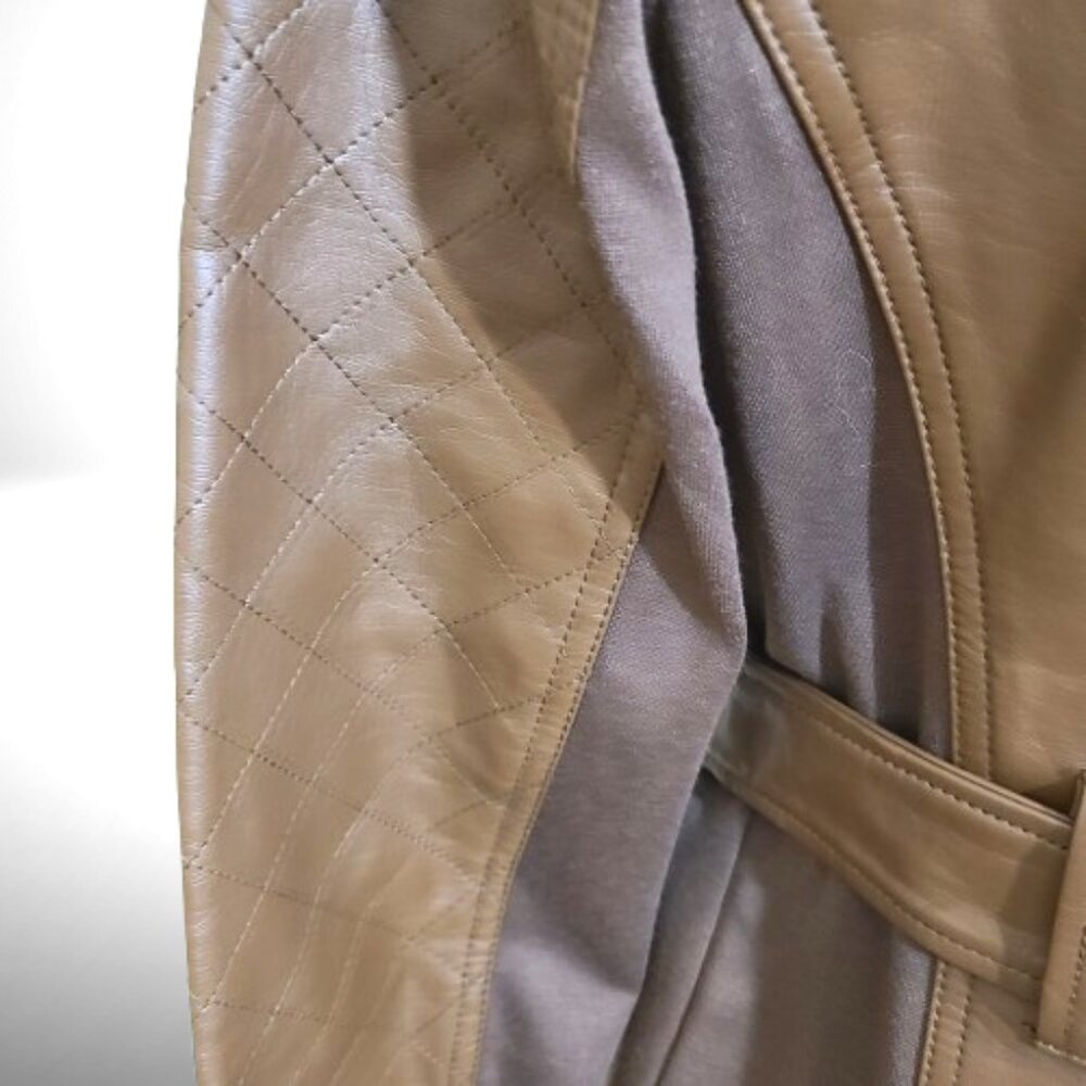 GUESS Los Angeles Brown Belted Faux-Leather Moto Jacket – Size M - Picture 5 of 9